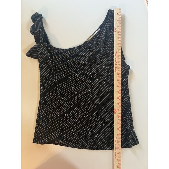 Vintage 90s Y2K Max Studio black ruffle asymmetrical tank blouse L glam - Picture 9 of 10